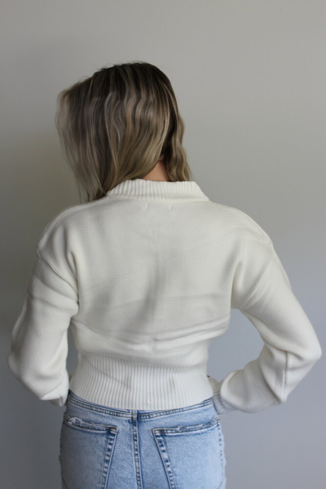 White zip knit sweater