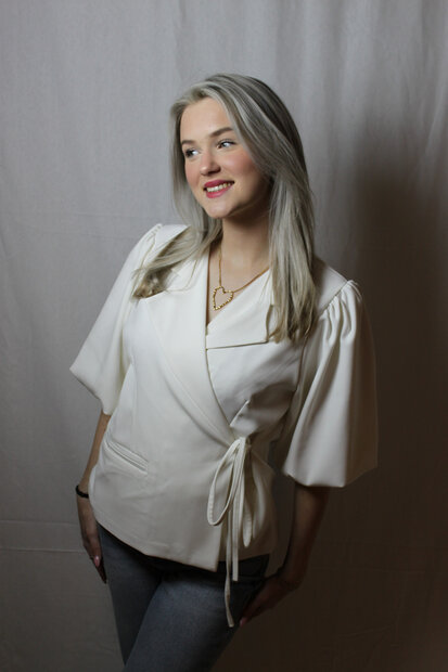 White blazer with bow