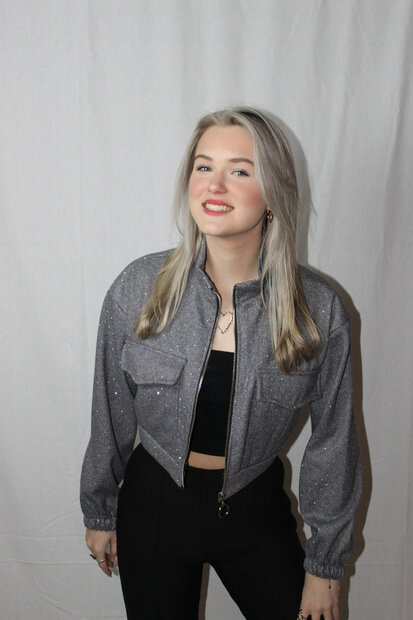 Cropped glitter jacket