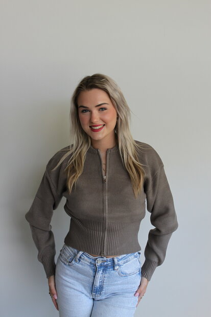 Taupe zip knit sweater