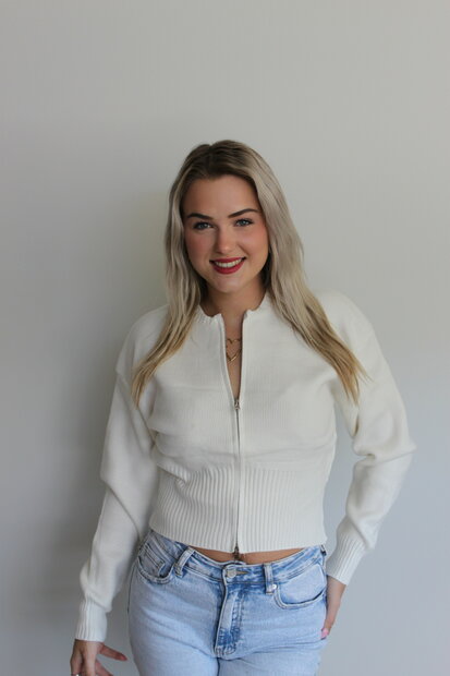 White zip knit sweater