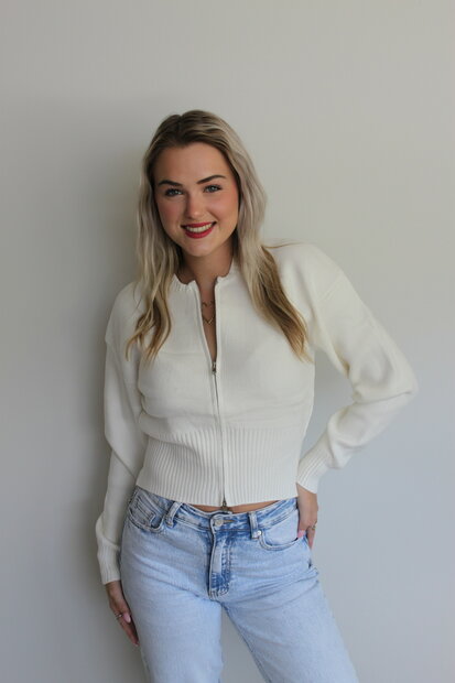 White zip knit sweater